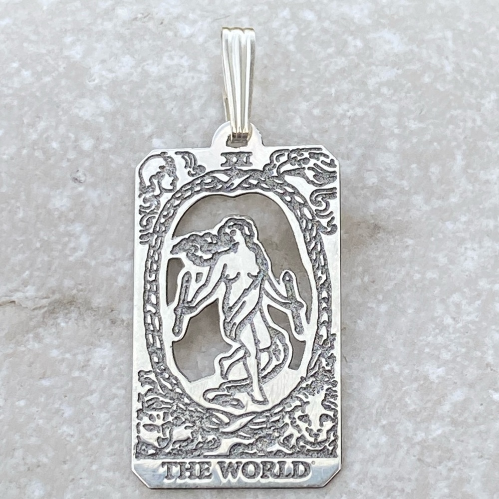 World Tarot Card Pendant solid .925 Sterling Silver dainty Made in USA - Picture 2 of 13